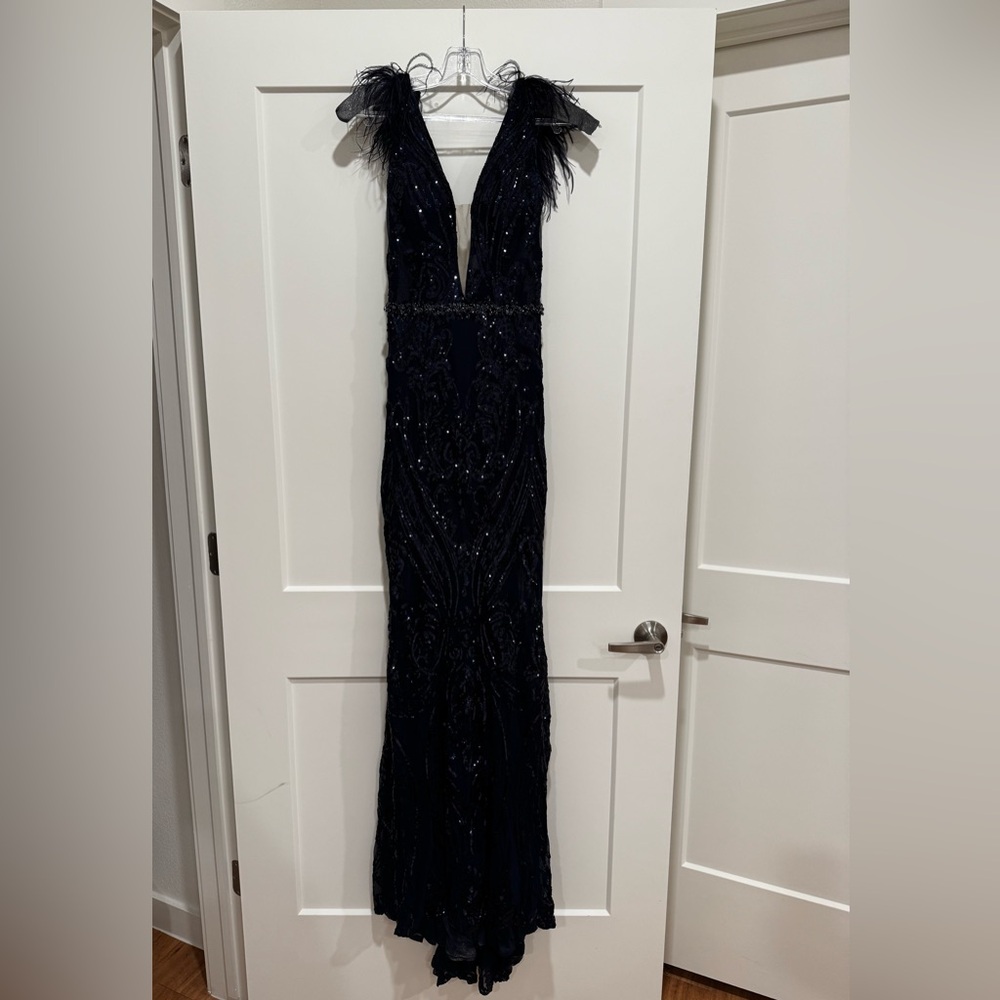 Jovani 3180 Sequin Fitted Evening Dress in Navy - Size 4